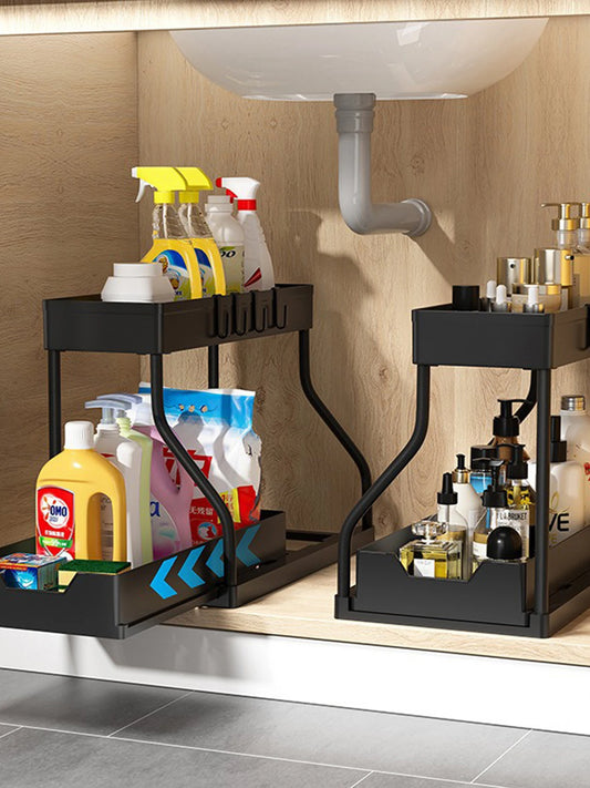 2 Tier Pull Out Organizer Under Sink for Kitchen Spices Bathroom Cosmetics Living Room Table Storage Cabinet